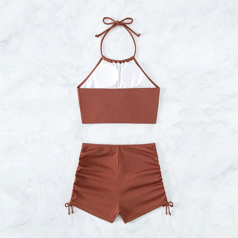 Wholesale Solid Color Suspenders Split Boxer Swimwear